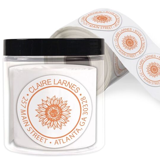 Sunflower Round Address Labels in a Jar